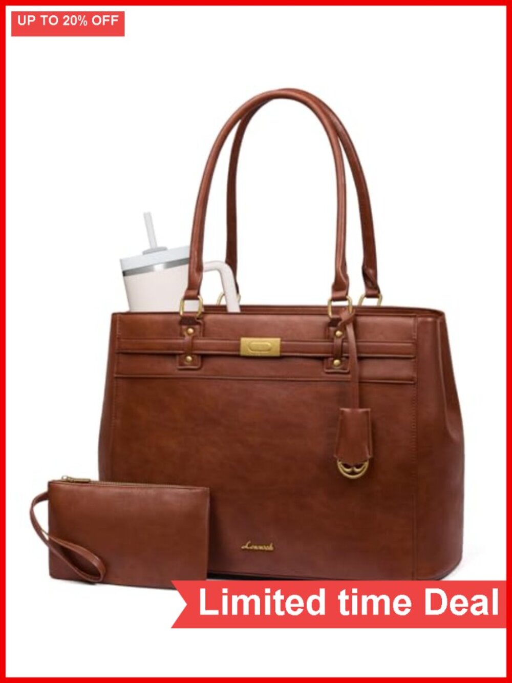Waterproof PU Leather Laptop Tote Bag for Women 15.6 Inch Work Office Briefcase
